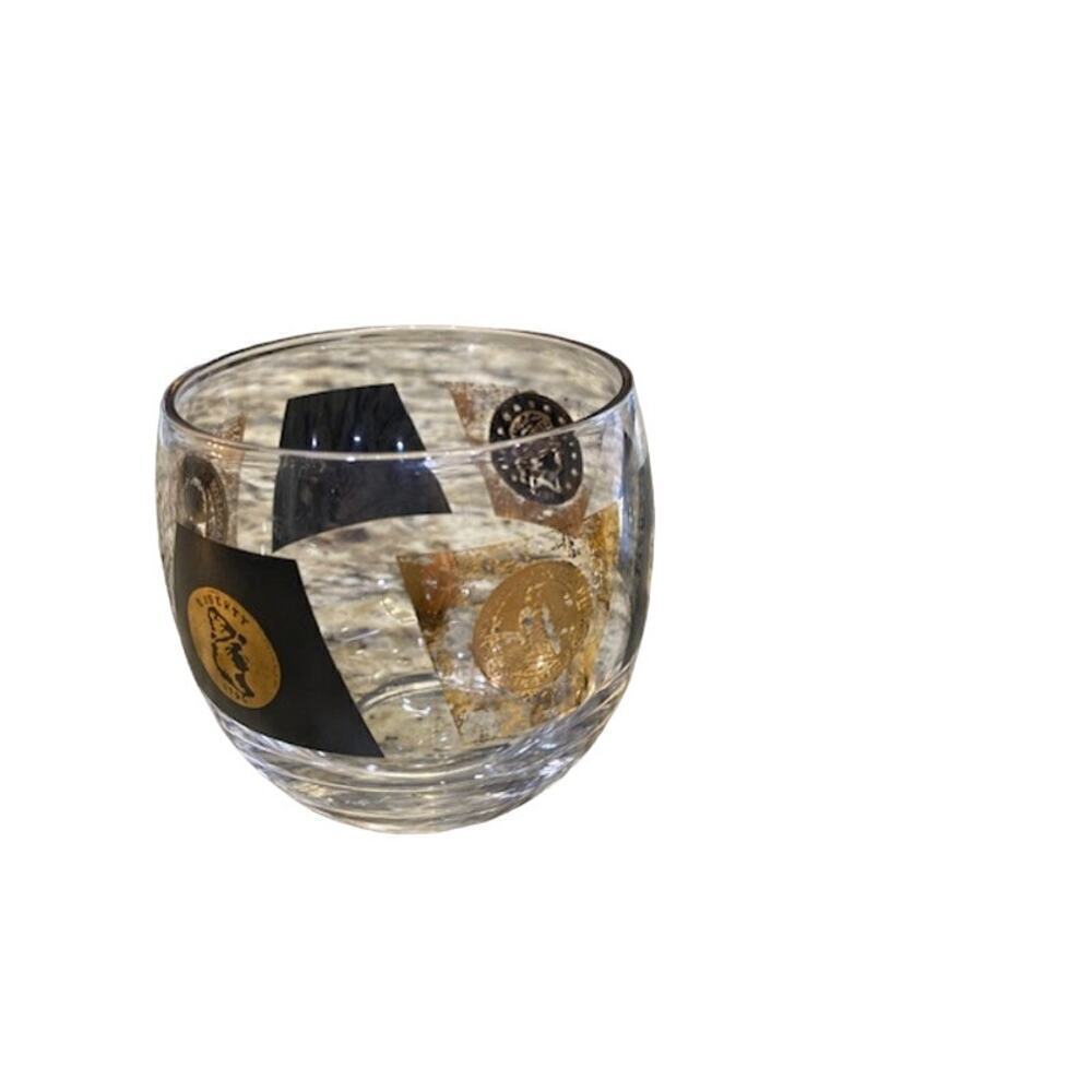 CERA 22KT Gold and Black Coins ROLY POLY GLASSES 1960s Set of 2 Mid-Century700 - Picture 5 of 8